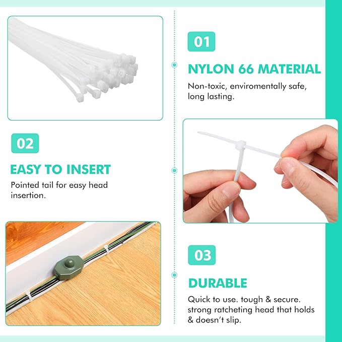 Shappy 50 Pcs Zip Ties Heavy Duty Strong Large Cable Wire Ties Zip Industrial Sturdy Wire, Awnings Tying Branches Bundling of Crops Fixed Water Pipes(60 Inch,White)