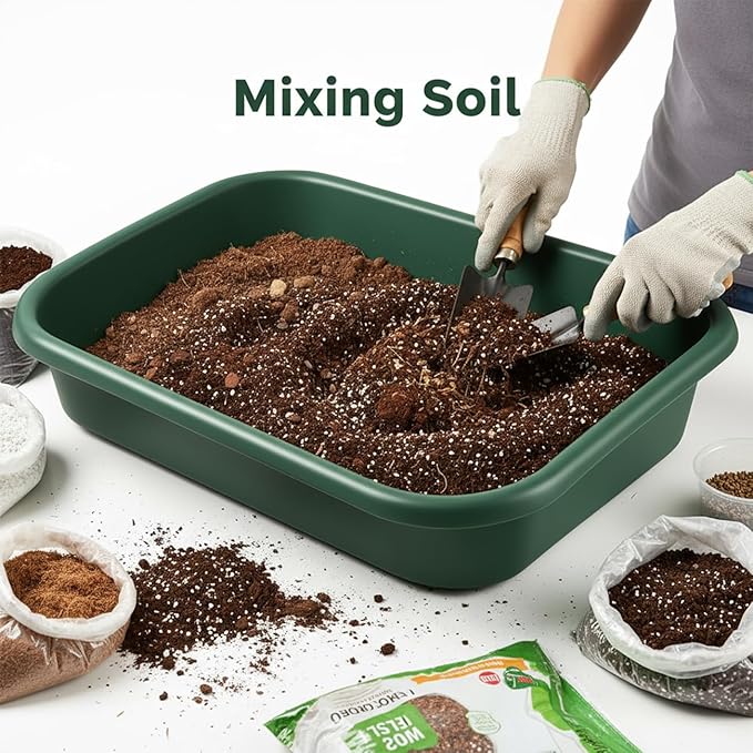 2 Pack Multi-Functional Plant Repotting Tray – Black & Green, Large Capacity Gardening Tool Heavy-Duty PP for Seedling, Pot Moving, Soil Mixing, Hydroponic/Soil Cultivation, Transplanting