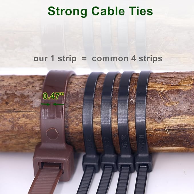 Cable Ties 24 Inch, Brown Zip Ties 25 Pieces, Thick 0.47 inch 250 Pounds Strength, Heavy Duty Outdoor Plastic Ties for Indoor Plants, Garden, Home (24inch, Brown Color, 25 pcs)