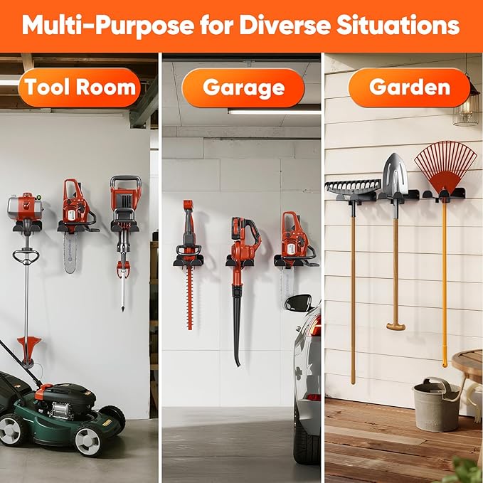 Weedeater Hanger,2 Pack Garage Tool Organizer Storage Trimmer Rack for Open Trailer, Heavy Duty Metal Grass String Weed Wacker Eater Holder Wall Mount Loads 25lbs,Garden Hooks for Lawn Yard