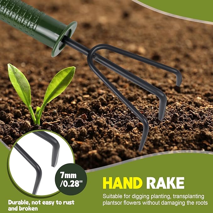 Garden Tool Set,4 Pieces Garden Tools Including Hand Shovel, Transplant Shovel,Weeder and Hand Rake with Non-Slip Handle, Idea for Transplanting, Weeding, Digging and Planting. Gardening Tools