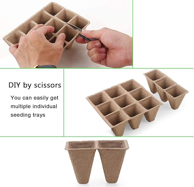 10 Pack Seed Starter Tray Kit, 120 Cells Organic Germination Seedling Trays Plant Grow Kit Nursery Pots Plug Tray Peat Pot for Vegetable & Flower Plants Herb Seeds Garden Planting