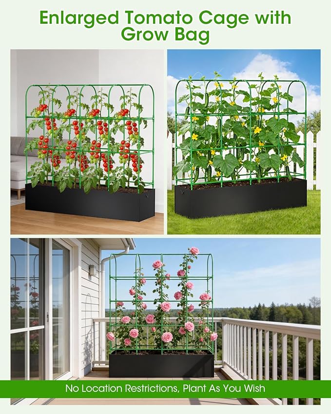 Cucumber Trellis with Grow Bags for Garden, Extra-Large U Frame Garden Trellis for Climbing Plants, Metal Plant Trellis with Garden Netting for Vegetables Flowers Fruits (U-5 Arches)
