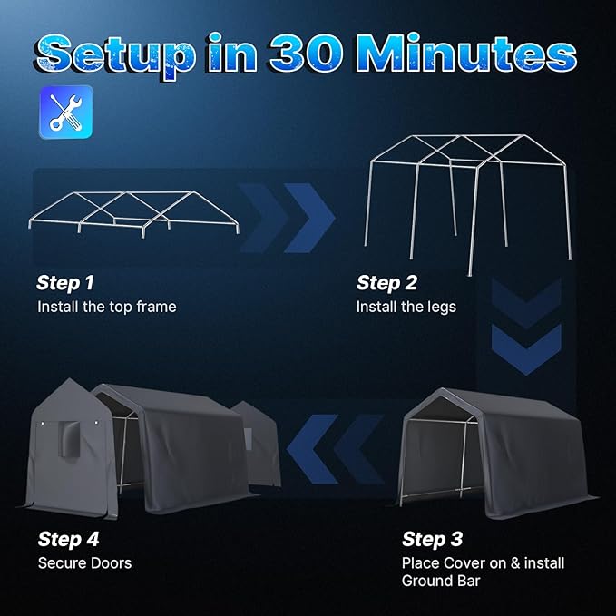 ADVANCE OUTDOOR 7x12 ft 2 Roll up Doors & Vents Outdoor Portable Storage Shelter Garage Tent Carport for Motorcycle ATV with Heavy Duty Metal Frame and Anti-UV Snow Resistant Waterproof Cover, Gray