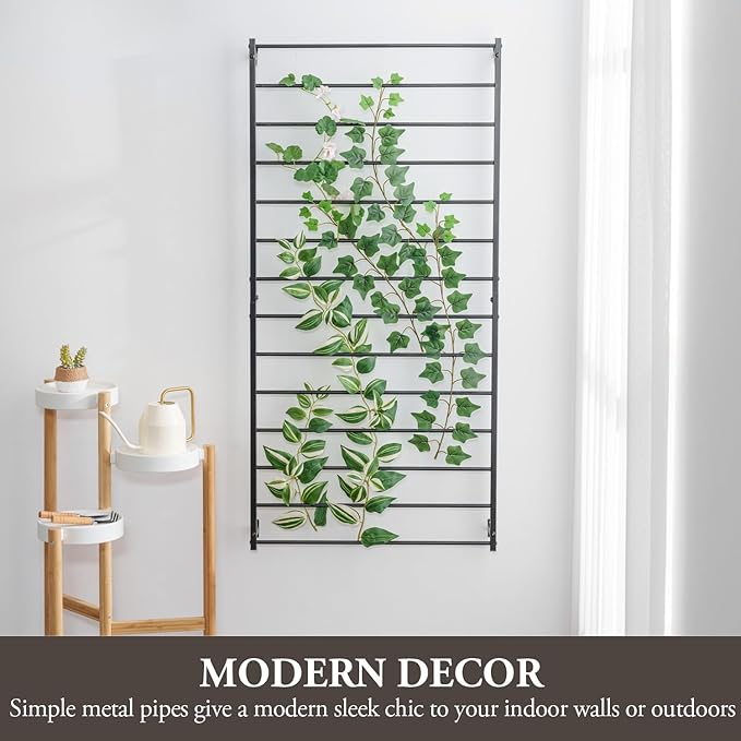 MyGift 4 Ft Tall Trellis, Black Metal Wall Mounted Garden Trellis for Climbing Plants Outdoor/Indoor, Large Wall Support Frame for Hanging Planters