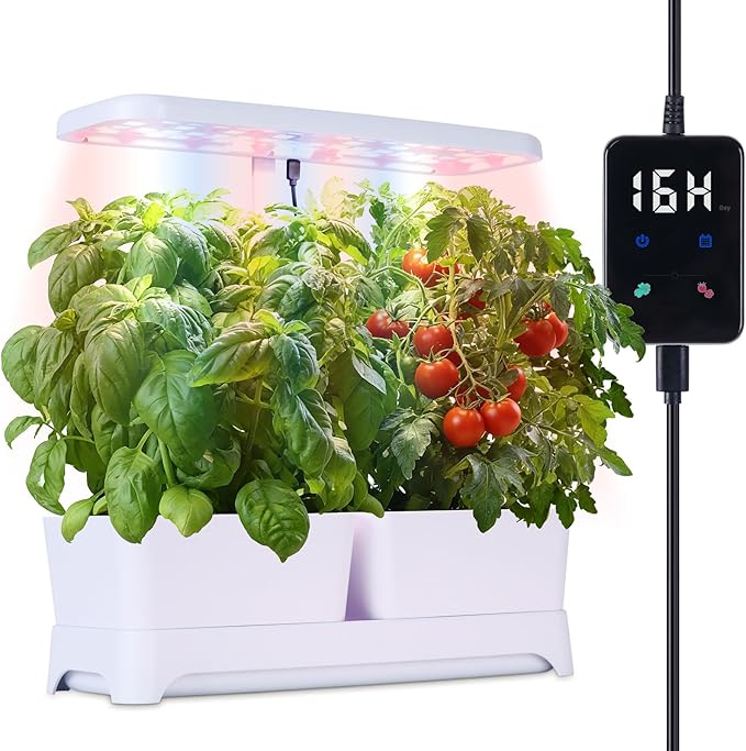 Indoor Garden Led Grow Light Planter Pots, Herb Kitchen Garden Grow Kit, Full Spectrum LED Plant Light for Plants, Height Adjustable Growing Lamp with Intelligent Controller (White, 16*6.3*7.1 inch)