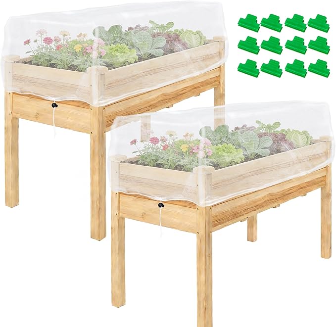 2 Pack Garden Netting for Raised Beds, Rectangular Mesh Plant Covers with Drawstring for Garden Protection, Raised Bed Bird Netting Pest Barrier Screen for Protecting Vegetables Fruits Flowers Crops