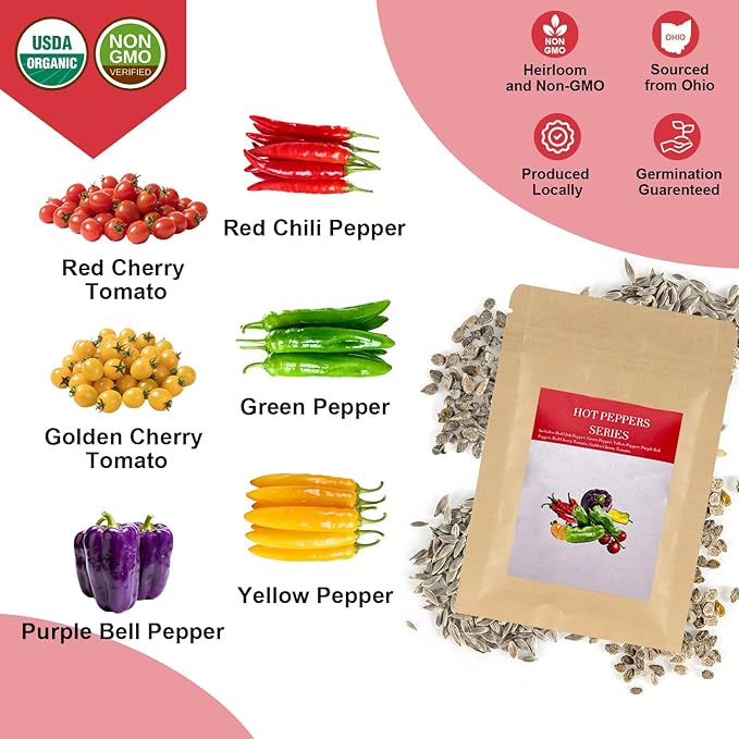 Salsa Garden Seed Pod Kit for AeroGarden, idoo, Ahopegarden, MUFGA with Red Chili/Green/Yellow/Purple Bell Pepper, Red/Golden Cherry Tomato - Hydroponics Supplies for Most Brand (7-pod)
