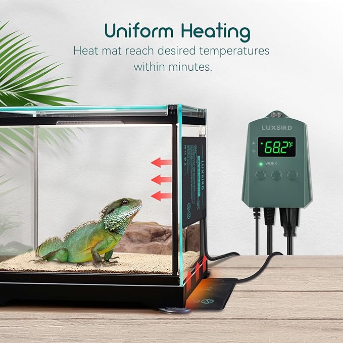 Luxbird Reptile Heating Pad 8" X 12" with Digital Thermostat Combo Under Tank Terrarium Heating Mat for Turtles, Lizards, Frogs, and Other Reptiles