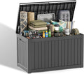 EasyUp 280 Gallon Outdoor Storage Box Waterproof, UV Resistant Resin Deck Box with Hydraulic Rod, Reinforced Stability for Patio, Garden,Striped Black
