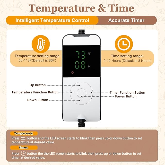 Bunmery Bread Proofing Mat, Sourdough Warming Heating Mat, Sourdough Starter Warmer with Thermostat Temperature Control & Warm Cover, Bread Dough Proofer Heating Pad for Home Kitchen(10.6" x 21.6")
