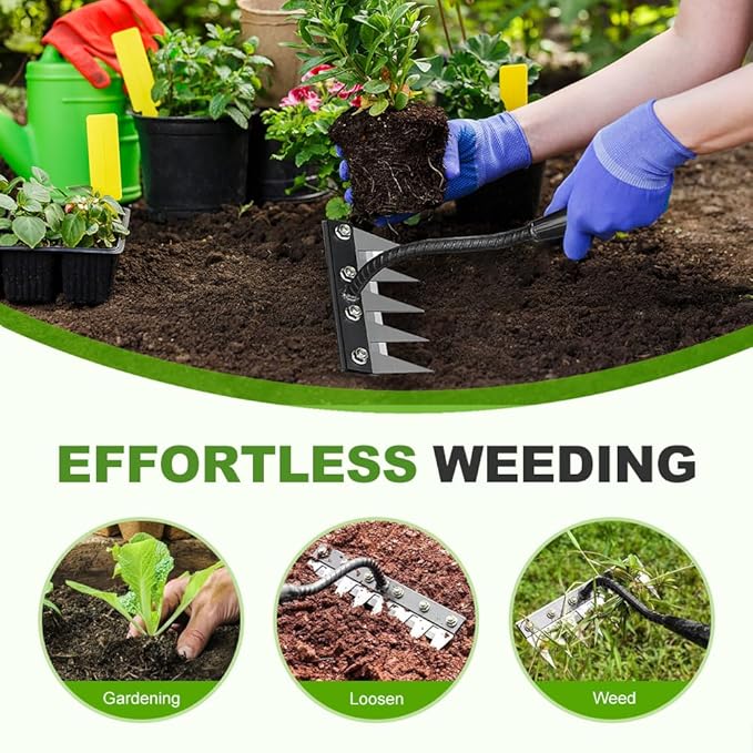 2026 New Iron Weeding Rake 2.0, 5/6/7/8 Teeth Carbon Steel Garden Weeding Rakes, Iron Rake for Gardening and Weeding, Heavy-Duty Garden Weed Puller Tool for Lawn Yard Gardens Farm (8 Teeth)