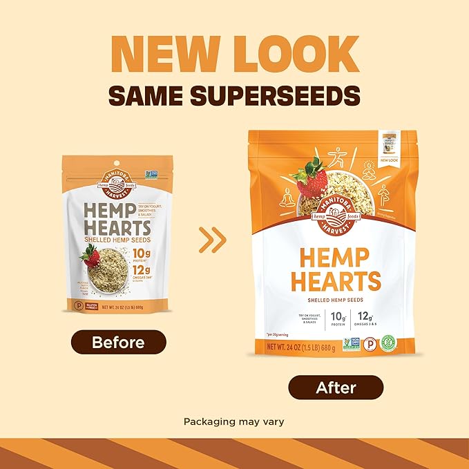 Manitoba Harvest Hemp Hearts, Shelled Hemp Seeds - 24oz - 10g Plant Protein & 12g Omega 3 & 6 per 30g serving - Easy to Digest with 9 Amino Acids - Gluten Free, Non-GMO Project Verified