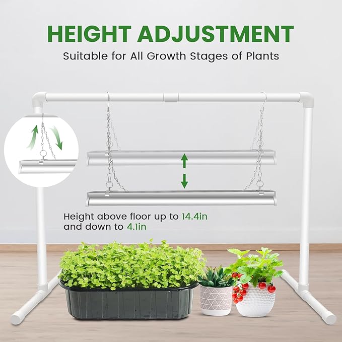 Wolezek Grow Lights for Seed Starting with 6/9/12H Timer, 2ft T5 144 LEDs Full Spectrum Grow Light Seedling with Stand for Indoor Plants, 32W High Output Seed Starter Light Kit, Height Adjustable