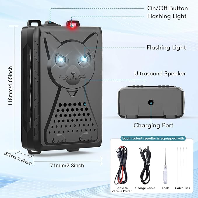 Ultrasonic Pest & Rodent Mouse Repellent, Plug-in Electronic Rat Squirrel Bat Bug Spider Repeller, Battery Operated Deterrent Control Mice for Car Engines, Replace Mouse Traps Indoor, Outdoor 2 Pack