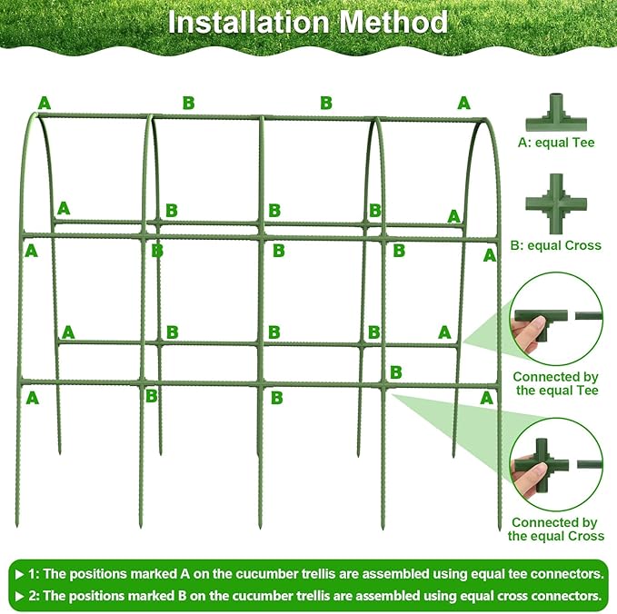 Cludoo Cucumber Trellis for Raised Bed Garden, U-Shape Arch Trellis for Climbing Plants Outdoor, Metal Vegetables Trellis with Netting, Garden Trellis for Cucumber Plants Sweet Pea Bean Grape