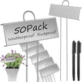 50 Pack Metal Plant Labels, Reusable Waterproof Garden Markers with Pen, Height 10.6'' Label Area 3.5'' X 1.2'' Nursery Seed Tags for Vegetables Flower Greenhouse(Silver)