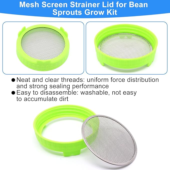 2Pcs Sprouting Lids Stainless Steel Mason Jar Sprouting Lids with Smooth Edge for Broccoli Seeds Sprouting, 90mm Green Washable