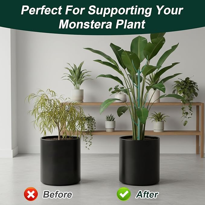 5Pcs Stackable Plant Support Stakes, Plant Stakes for Indoor and Outdoor with Clamps, Plants Sticks for Vine Training Stem Stabilization, Stem Holder Structures Frame for Potted Monstera Climbing