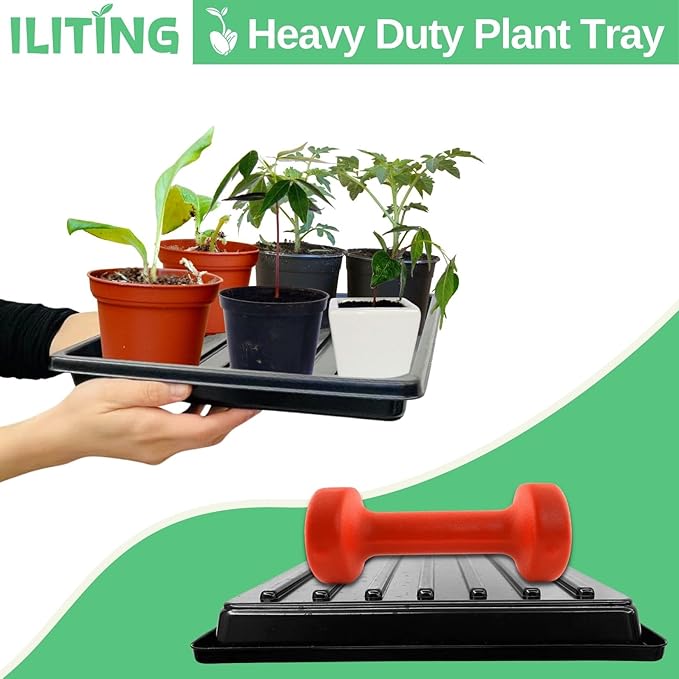 Plant Growing Trays for Seedlings Microgreen Seed Starter Shallow Plants Tray Drip Tray Standard 1010 Tray no Holes 5 Pack Black 10.7 x 10.7 inches Square Trays