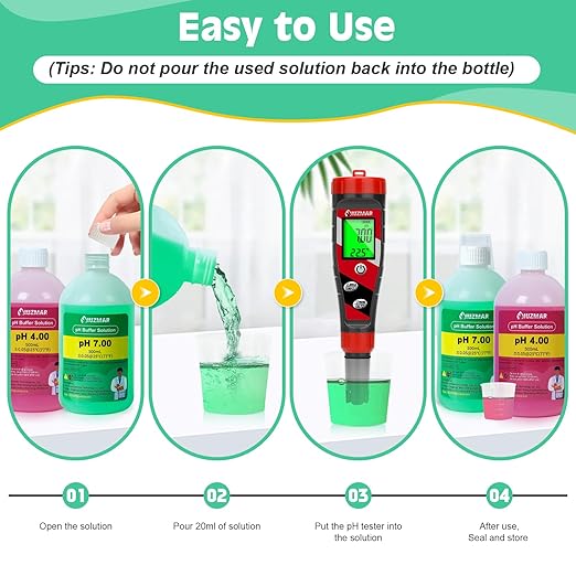 pH 7.00 and pH 4.00 Calibration Fluid, 500ml Tester pH 7.00/4.00 Buffer Solution Each, pH Meter Calibration Solution with Container (30ml*2) for pH Meter, pH Tester, pH Probe, pH Electrode