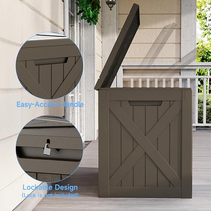 ROJIK 33 Gallon Deck Boxes Outdoor Waterproof, Weatherproof Lockable Storage Box with Lid and Side Handles, Resin Outdoor Storage Bench for Patio Furniture Cushions, Garden Tools (Black, 33 Gallon)