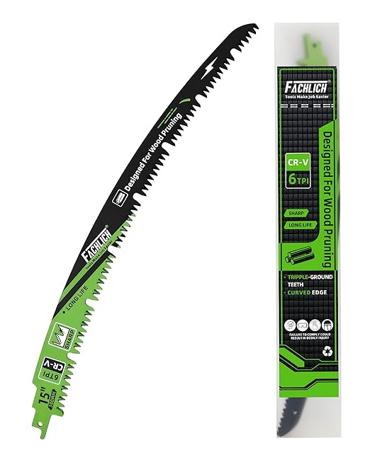15-Inch Pruning Blades for Wood - Reciprocating Saw Blades Set, FACHLICH Arc Cutting Edge 6TPI Saw Blades for Tree Pruning, Wood Cutting(1 Pack)