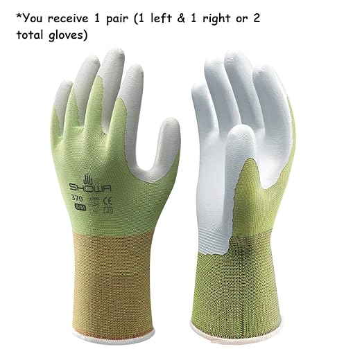 SHOWA Atlas 370 Professional Nitrile Work Gloves, Breathable High-Dexterity Precision Grip for Landscaping, Gardening & Assembly, General Purpose Gloves, Green, Medium, 1-Pair