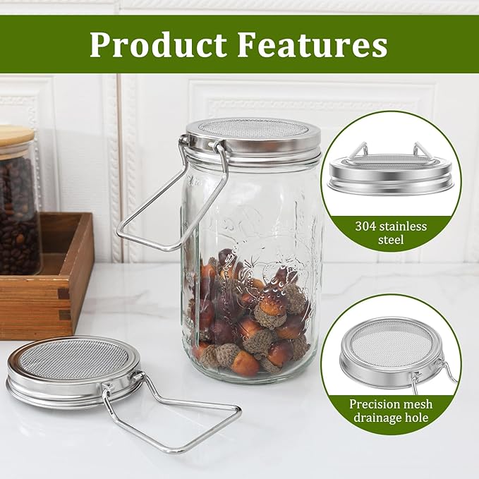 2Pcs Sprouting Lids for Wide Mouth Mason Jars, Reusable Stainless Steel Screen Bean Sprouting Jar Lids, Sprout Growing Lid for Organic Alfalfa Broccoli Seeds Mung Bean, Plant Germination Kits