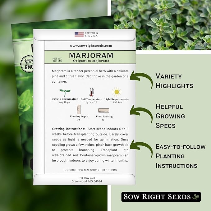 Sow Right Seeds - Marjoram Seeds for Plantin - Non-GMO Heirloom Packet with Instructions to Grow A Beautiful Herb Garden - Plant Indoors and Outdoors - Savory Culinary Herb in The Kitchen (3)