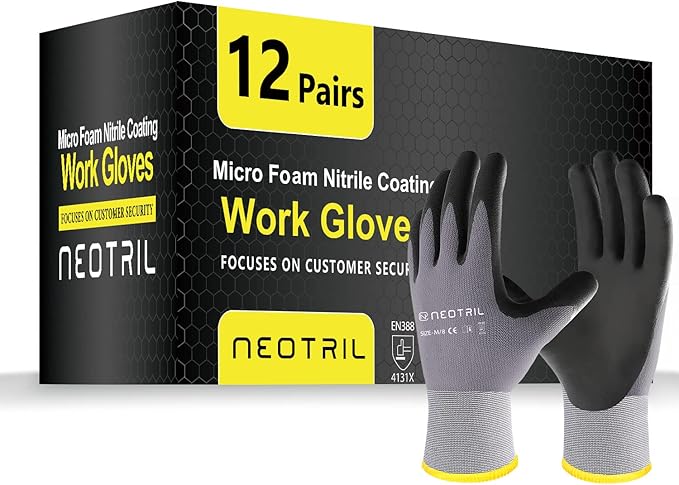 Safety Work Gloves MicroFoam Nitrile Coated-3/6/12/36 Pairs,Breathable Nylon Working Gloves for Men Women