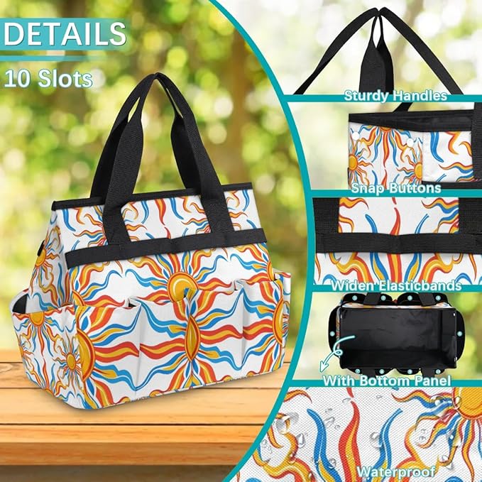 Garden Tool Bag Organizer Garden Tote Bag with Pockets Fire Sun Tool Storage Organizer Gardening Tool Kit Holder 13" x 6.8" x 2.8"