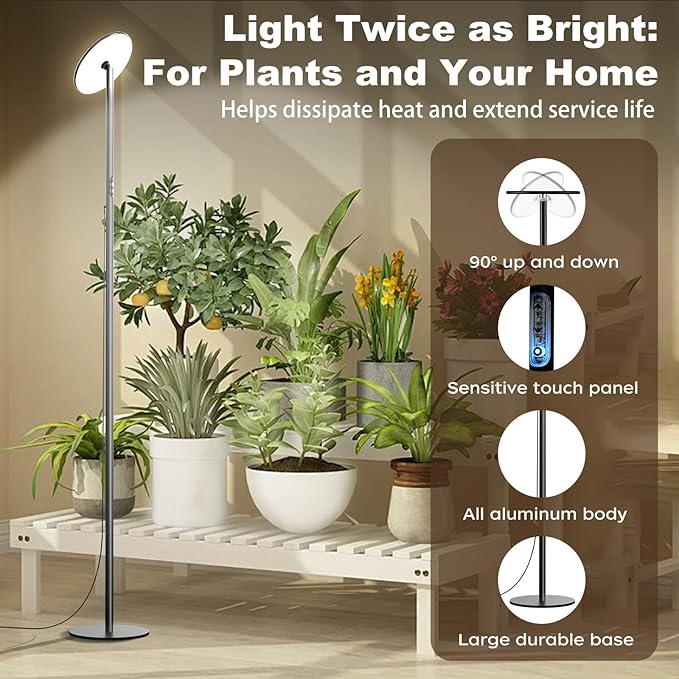Grow Light for Indoor Plants 60W Full Spectrum LED, 85" Adjustable Standing Plant Light, Tall Grow Light with Timer & 10-Level Dimmable, Ideal for Large Plants & Indoor Trees