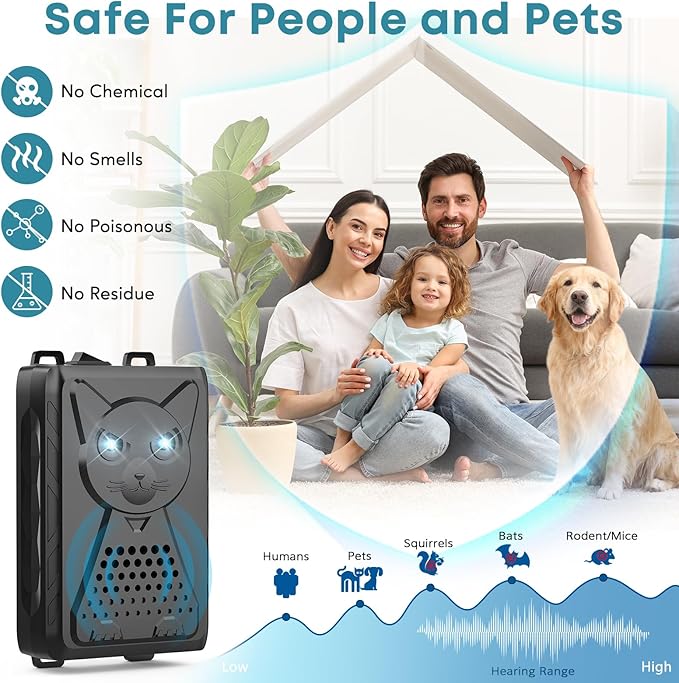 Ultrasonic Pest & Rodent Mouse Repellent, Plug-in Electronic Rat Squirrel Bat Bug Spider Repeller, Battery Operated Deterrent Control Mice for Car Engines, Replace Mouse Traps Indoor, Outdoor 2 Pack