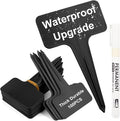 100Pcs T-Type Plant Labels, Black Durable Plastic Plant Tags with A Marker Pen, Reusable Waterproof Plant Markers for Outdoor Nursery Plants Seed