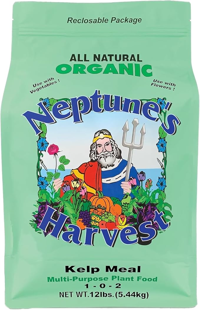 Neptune’s Harvest Organic Kelp Meal Plant Food (1-0-2) - 12 lb Resealable Bag - Multi-Purpose Seaweed Fertilizer - Indoor & Outdoor Plant Fertilizer for Lawns, Gardens, Vegetables & Bulbs