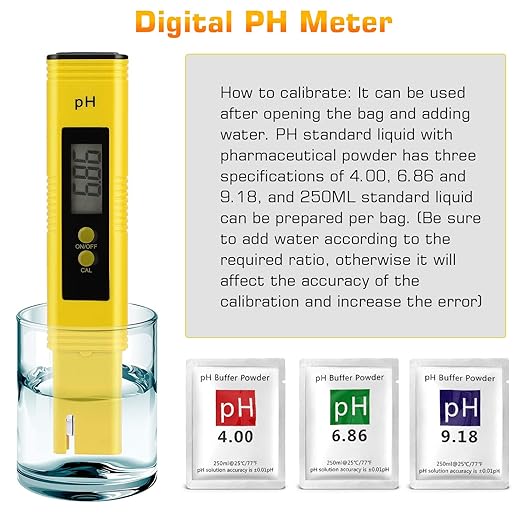 PH Meter for Water Hydroponics Digital PH Tester Pen 0.01 High Accuracy Pocket Size with 0-14 PH Measurement Range for Household Drinking, Pool and Aquarium (Yellow)