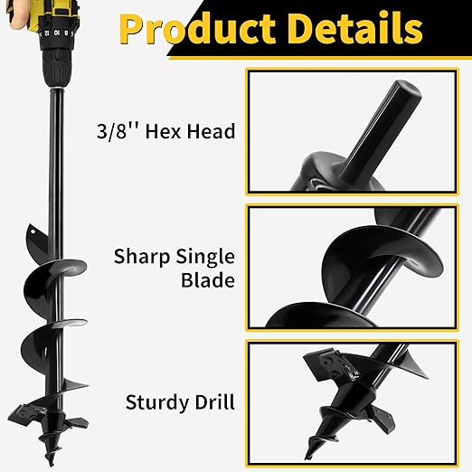 4"x32"Auger Drill Bit for Planting,Heavy-Duty Garden Auger Spiral Drill Bit with Dual Sharp Blades,Bulb Planter Tool & Plant Hole Digger,Planting Auger for Cordless Drill,Tulip Planter Bit
