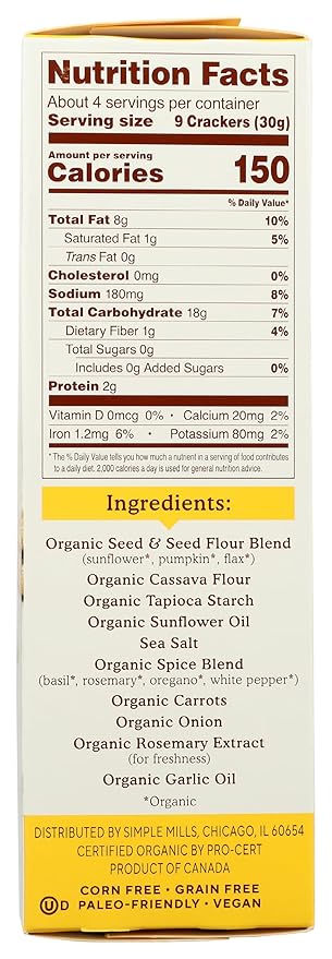 Simple Mills Cracker Seed Garlic Herb, 4.25 oz