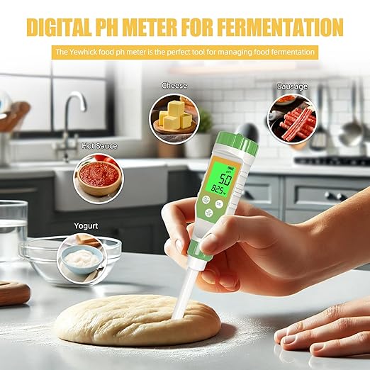 pH Meter for Food, Digital pH Tester with High Accuracy pH Probe for Sourdough and Bread, Food pH Meter for Fermentation Canning, Meat, Cheese, Solid Samples and Water