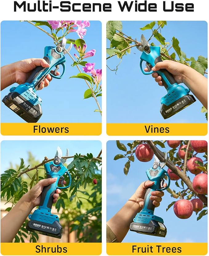 SEESII Electric Pruning Shears for Garden: 1.2" Cutting Diameter Cordless Power Pruner, 2*2000mAh Batteries, Brushless Motor, Extra SK5 Blade, 2 Modes Battery Powered Branch Cutter for Tree Trimming