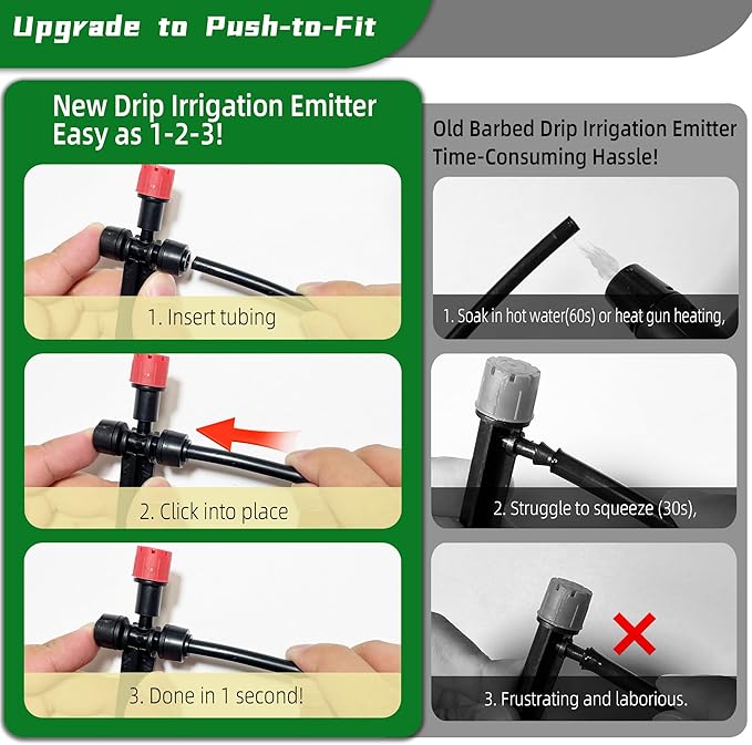 10PCS Push-to-Connect Drip Irrigation Emitters for 1/4 inch Irrigation Tubing, Two-Way Connection Adjustable Drip Emitter Sprayer with Stake, Irrigation Dripper Sprinklers for Drip Irrigation System