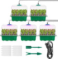 Seed Starter Tray with Grow Lights 5 PCS Kit Humidity Dome Adjustable Brightness Timer Controller 8 LED Seedling Trays with Tall Lid Mini Greenhouse for Staring Seedlings