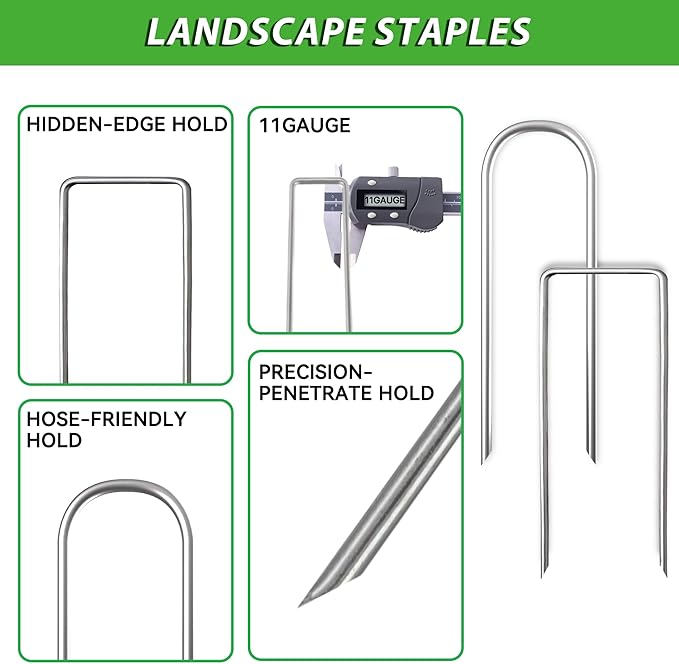 Landscape Staples 4 Inch, 100PCS Combo Kit – 50 U-Shaped & 50 Right Angle Galvanized Garden Stakes for Weed Barrier, Lawn & Garden Fixing