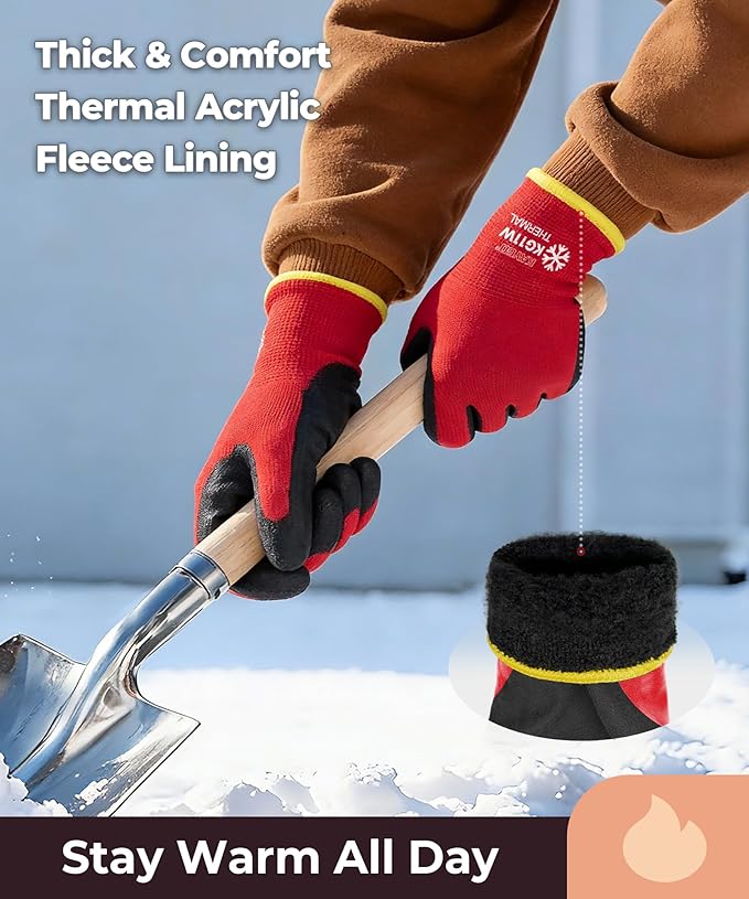 KAYGO 12 Pairs Winter Work Gloves for Men and Women, Thermal Insulated Safety Work Gloves PU Coated, Super Grip,Ideal for Freezer Work,Red,M
