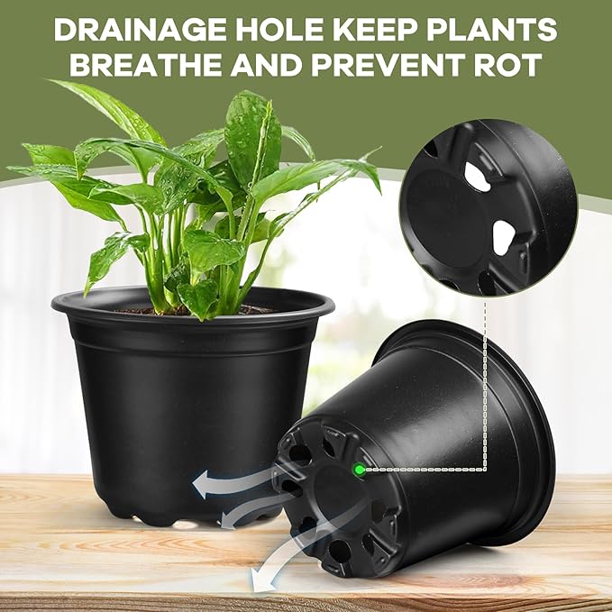 4 5 6 Inch Nursery Pots, 110 Packs Plastic Plant Pot with Drainage Hole, Seedling Starter Pots for Succulents (6 Inch)