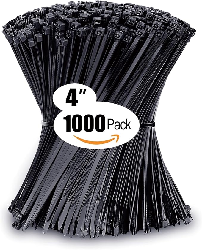 Small Zip Ties, Zip Ties 4 inch with 18 lb Tensile Strength, Black Cable ties, 1000 Pack, ANOSON