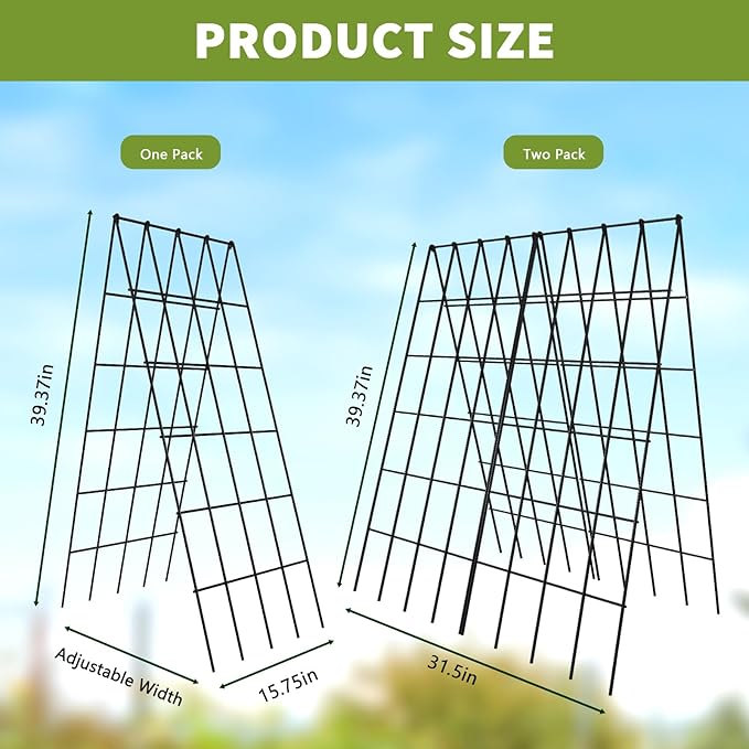 Cucumber Trellis 2 Pack, Foldable A-Frame Garden Trellis for Raised Bed Garden Grow Support with Plant Support Clips, Twist Ties, Plastic Ties, for Cucumber,Tomato, Climbing Plants and Flowers