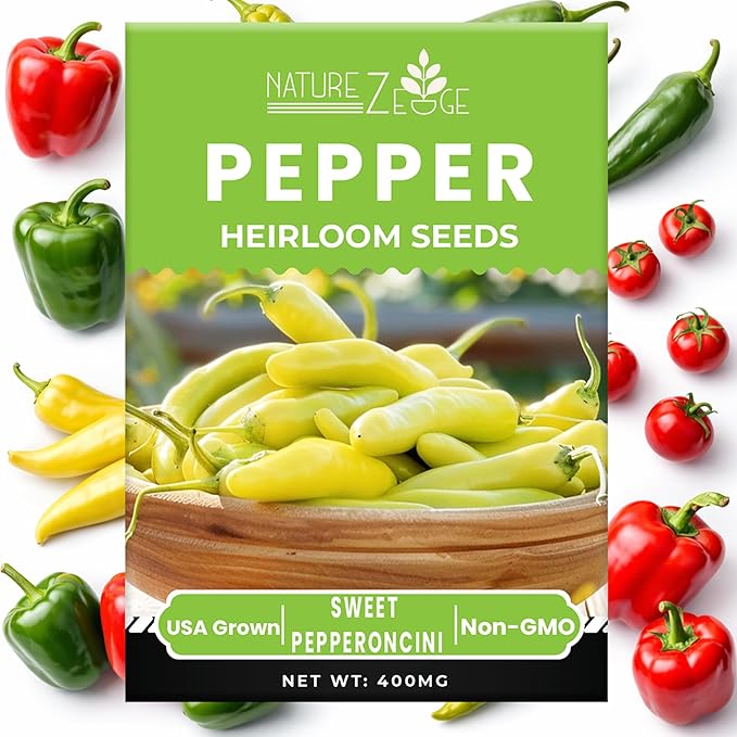 Sweet Pepper Seeds for Planting, Sweet Banana Pepper Seeds, Pepperoncini, Sweet Cherry Pepper Seeds, California Wonder Bell Pepper, and Anaheim, Heirloom Pepper Seed Assortment, Non-GMO