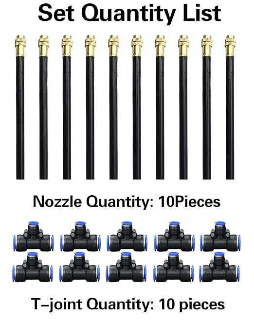 360° Adjustable Misting Nozzles & Push to Connect Tee Fittings – 10 pcs Drip Irrigation Kit,10 pcs 12-8mm Quick Connect Watering System for Garden, Greenhouse, Patio Plants